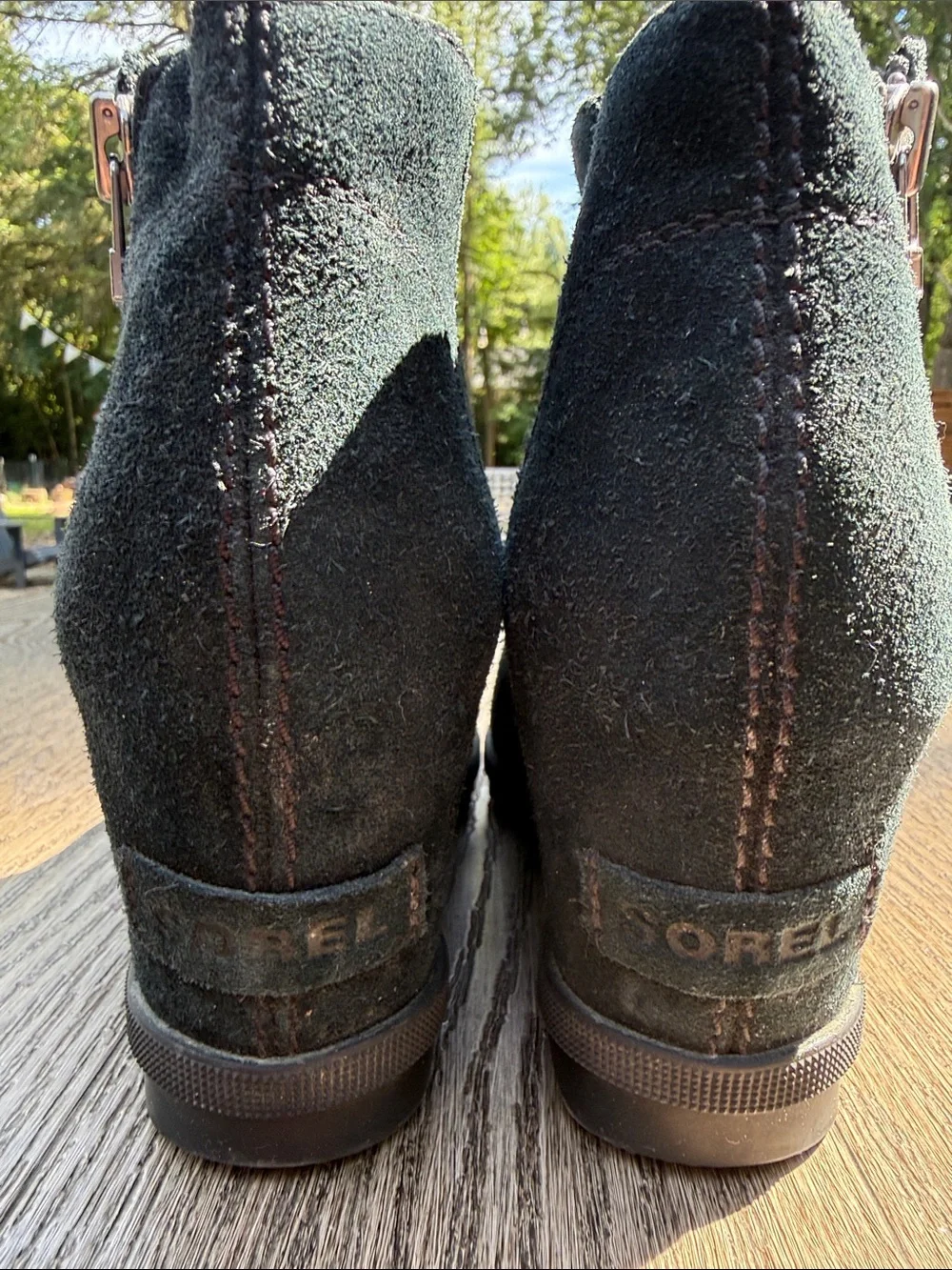 Sorel Black Suede Wedge Ankle Booties with Side Zip